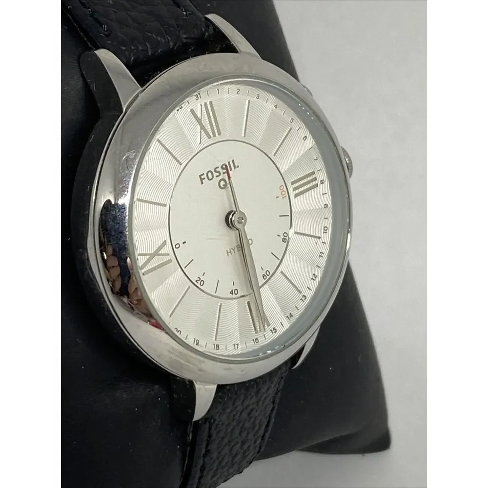Fossil FTW5019 Women's Black Leather Silver Analog Dial Hybrid Smart Watch XX811